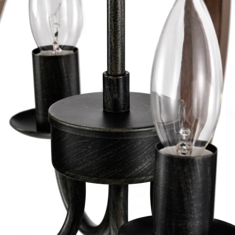 Adoncia 4-light Brown Natural Wood and Antique Black Metal Chandelier - Brown Natural Wood and Antique Black
