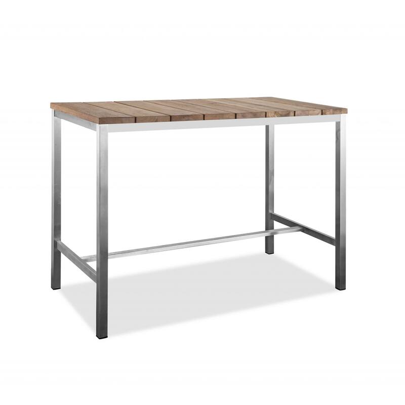 HomeRoots 55" Wood Brown and Silver Solid Wood and Stainless Steel Dining Table