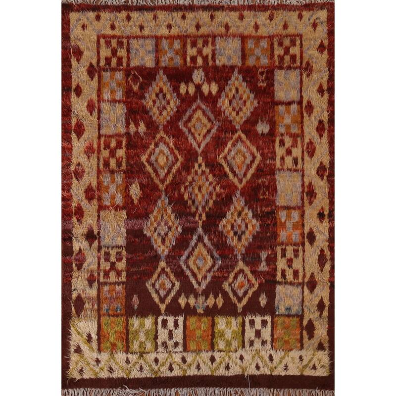 Hand Knotted Oriental 100% Wool Carpet Modern Tribal Red Moroccan Area Rug - 7' 8'' X 5' 8''