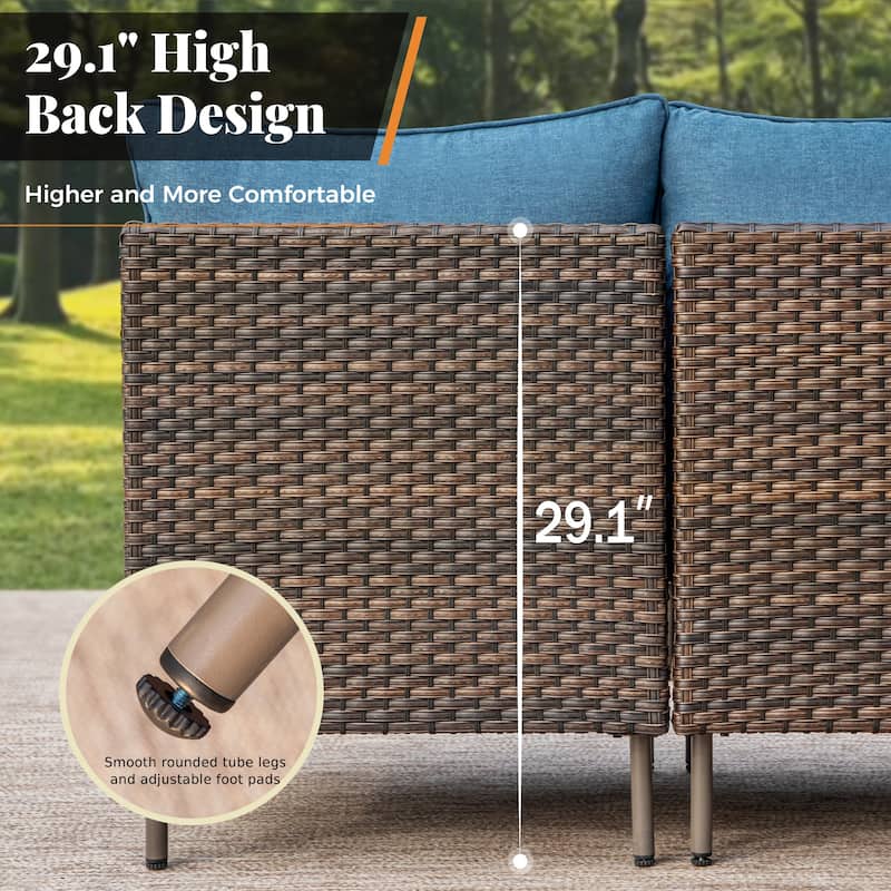 MAISON ARTS 8-Piece Outdoor Sectional Sofa Set Wicker Conversation Set with Thick Cushion and 2 Round Table