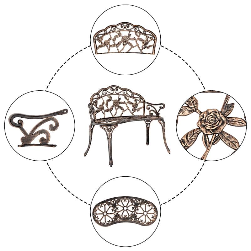 Outdoor Bronze Finish Cast Aluminum Bench
