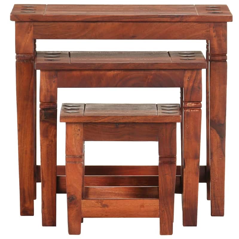 vidaXL Nesting Tables 3 pcs Solid Acacia Wood - 19.3 x 13.4 x 17.7"