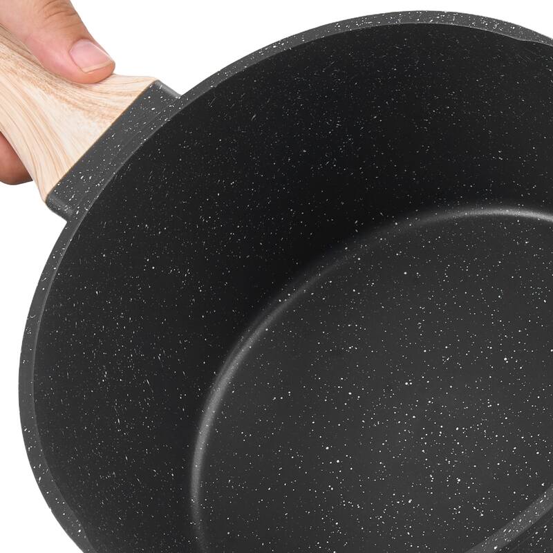 Anmytek 2.5 QT Nonstick Granite Saucepan with Lid Aluminum Alloy for Simmering Boiling All Stovetops