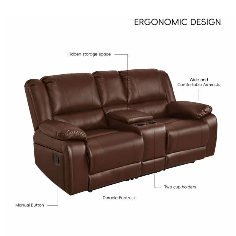 6PCS, 2 Manual Recliners, Faux Leather Reclining Sectional with Center Console