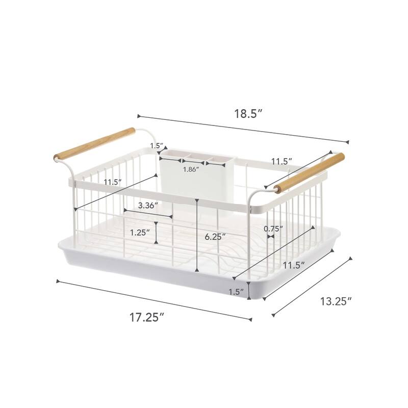 Yamazaki Home Dish Rack, Steel and Wood, Holds 22 lbs - L 13.19 x W 18.5 x H 7.87 inches