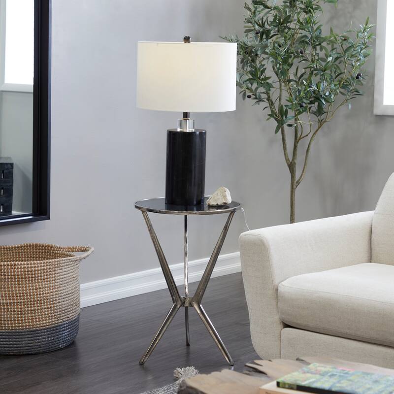 Aluminum Metal or Teak Wood Accent Table with Shaded or Clear Glass Top - Gold or Silver - Roche River Decor