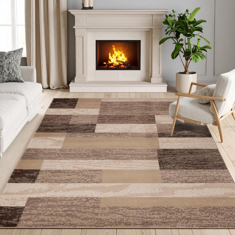 Superior Rockwood Patchwork Indoor Area Rug or Runner - 7' x 9' - Beige