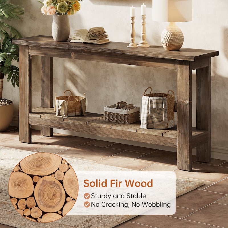 Industrial Farmhouse Solid Wood Console Entryway Table with Storage