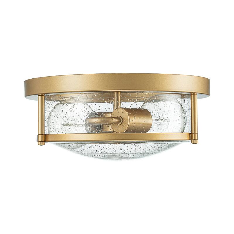 Farmhouse Black Round Seeded Glass Drum Semi Flush Ceiling Light -12in