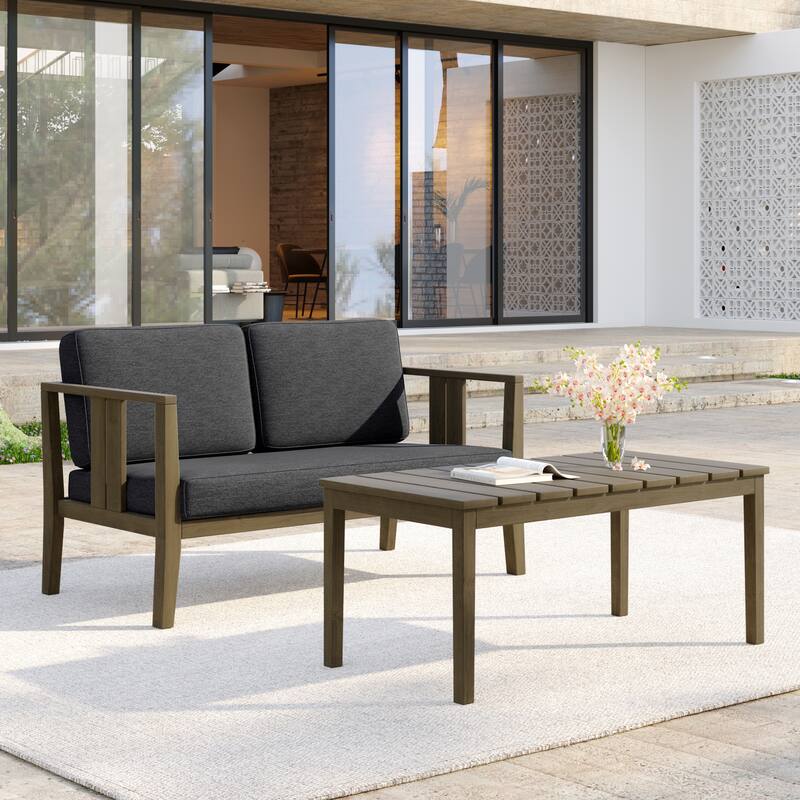 Casual 53"W Outdoor Patio Loveseat Set In Solid Teak Wood with Cushion