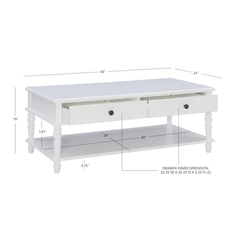 Jowin White Wood 2 Drawer Coffee Table