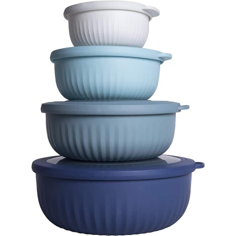 COOK WITH COLOR Prep Bowls with Lids- Wide and Deep Nesting Plastic Mixing Bowl Set with Lids 8 Piece Set, Black/White - Wide Blue Bowls - 8 or More Pieces