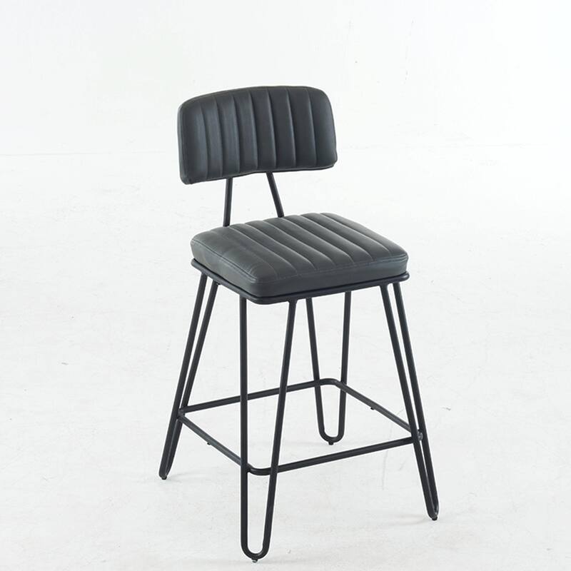 Industrial Bar Stools Set of 2, Counter Height Chairs with PU Leather Upholstery & Metal Frame
