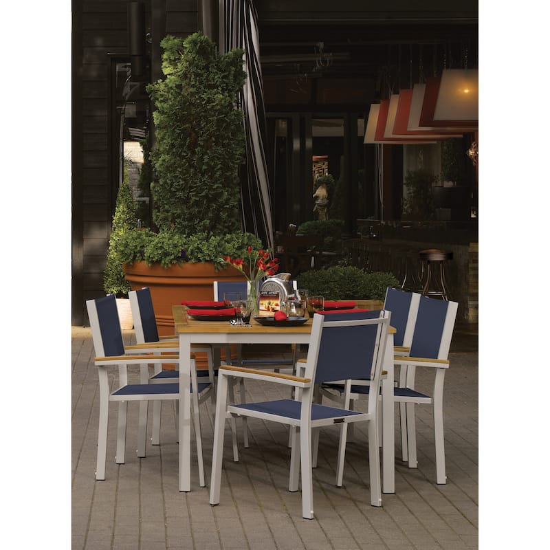 Oxford Garden Travira 7 Piece Natural Tekwood Dining Set - Blue