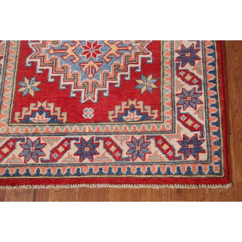 Red Kazak Runner Rug Hand-Knotted Wool Carpet - 2'8" x 8'0"