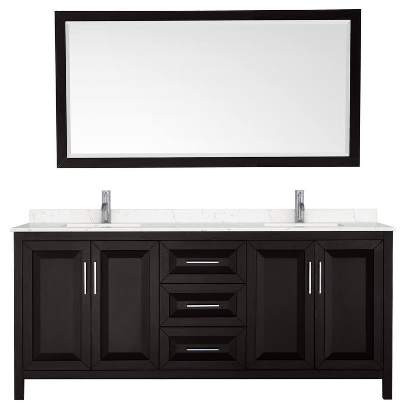Daria 80 Inch Double Vanity, Cultured Marble Top, 70 Inch Mirror