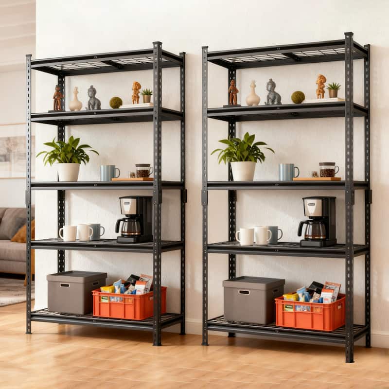 2-piece 5-Tier Storage Shelves set, Heavy-Duty Garage Shelving, Adjustable Shelving Unit, Steel Shelf, Boltless Assembly