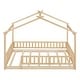 preview thumbnail 20 of 31, Full Size Low Profile Bed Wooden House Bed Floor Bed w/ Fence and Roof