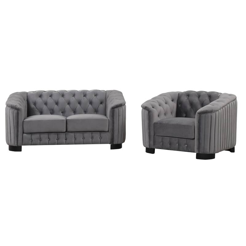 3-Pieces 6-Seat Velvet Sofa Set (3+2+1) with Rubber Wood Legs & Tufted Back