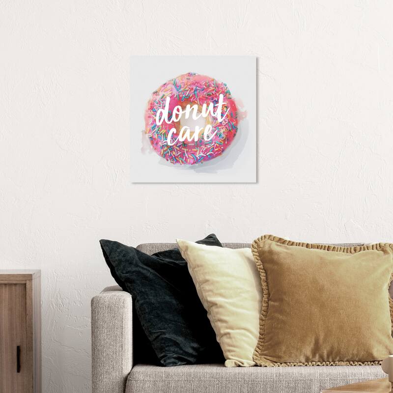 Wynwood Studio 'Donut Care' Typography and Quotes Wall Art Canvas Print Funny Quotes and Sayings - Pink, White