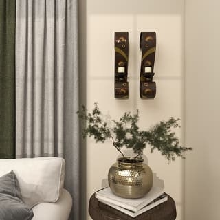 Black Metal 2 Candle Wall Sconce (Set of 2) - 5 x 7 x 19