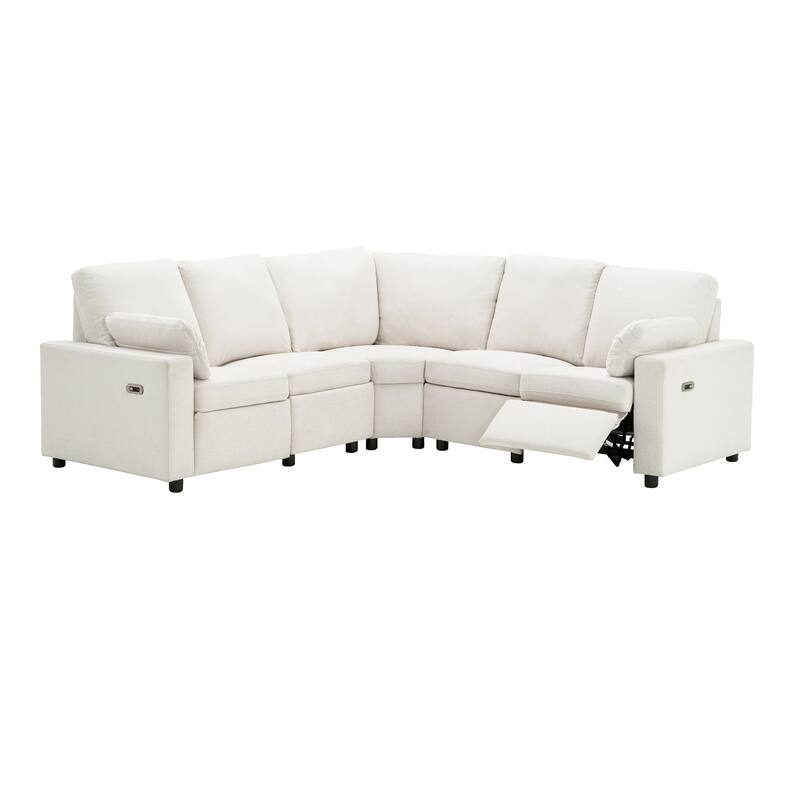 88.9" Linen Power Recliner Sectional Sofa with Storage Drawers