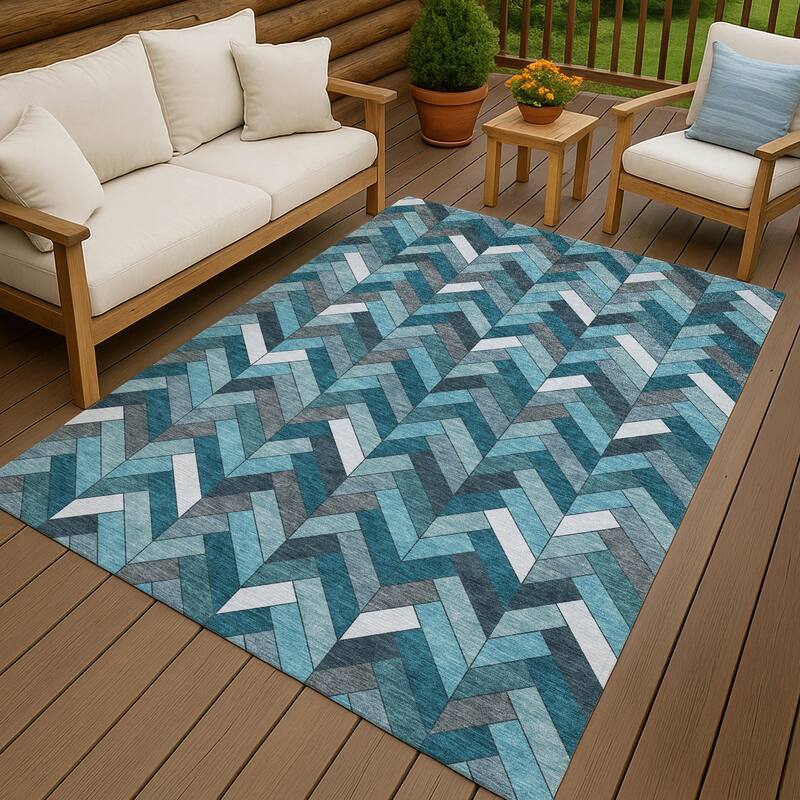 Machine Washable Indoor/ Outdoor Modern Chevron Chantille Rug