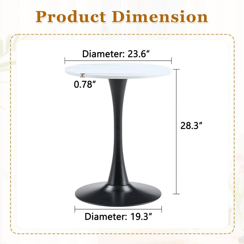 Round Dining Table, 23.6" Circle Tulip Table with Thickened Tabletop & Metal Pedestal, Mid Century Modern Bistro Table