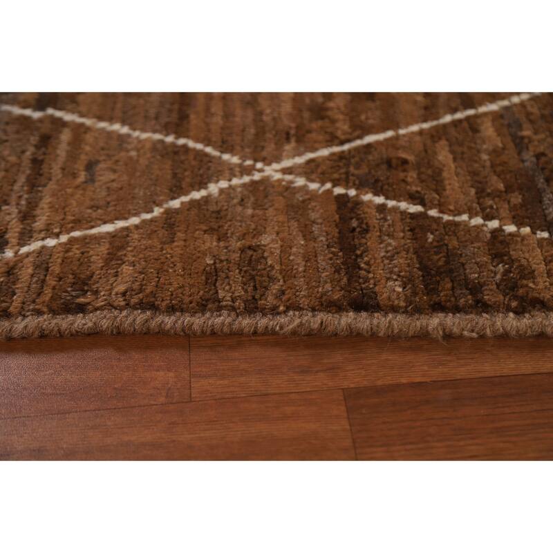 Hand Knotted Oriental 100% Wool Carpet Modern Trellis Brown Moroccan Area Rug - 6' 8'' X 5' 1''