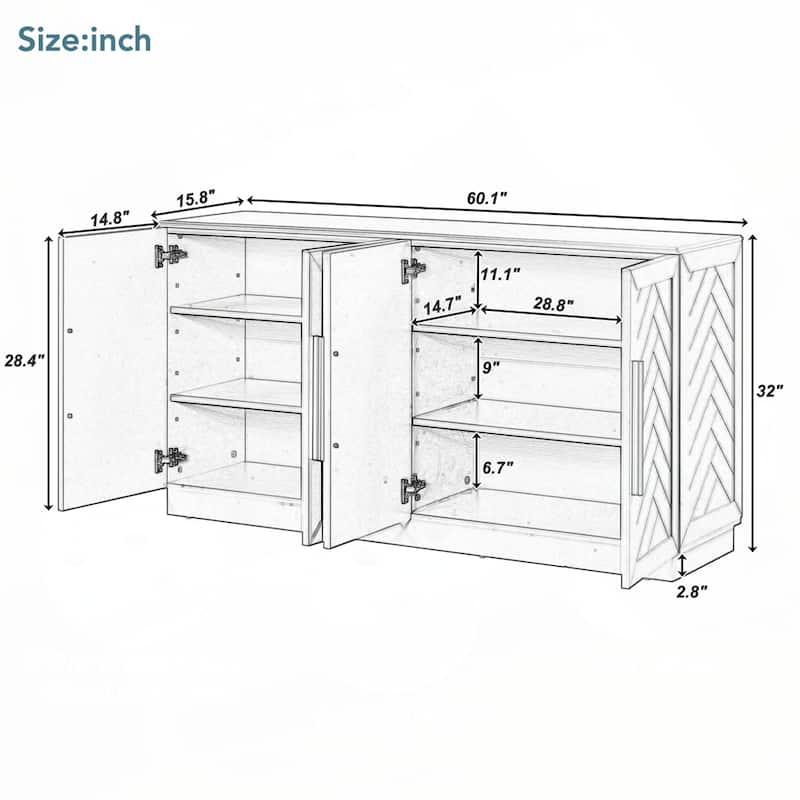 Sideboard with 4 Doors Large Storage Space with Adjustable Shelves