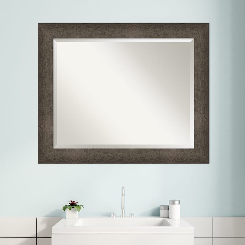 Dappled Beveled Wood Framed Bathroom Vanity Wall Mirror