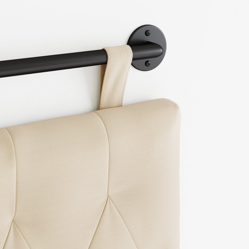 Nathan James Remi Wall Mount Tufted Headboard with Adjustable Straps and Black Metal Rail