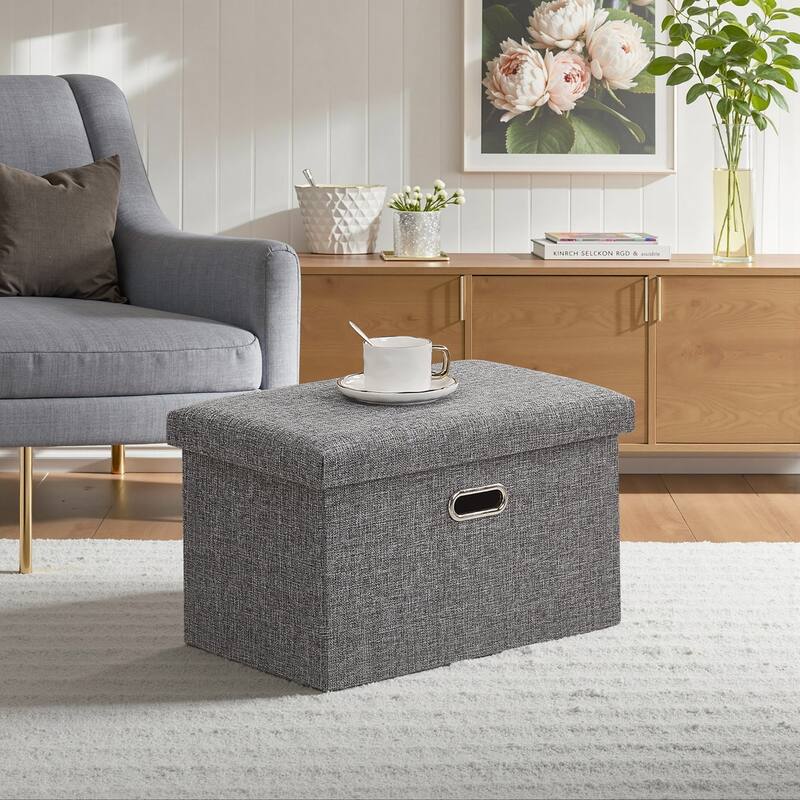 Ottoman Storage Ottoman Footrest Stool Small Ottoman with Storage Foldable Ottoman Foot Rest Footstool Bench - 19 Inch - Grey