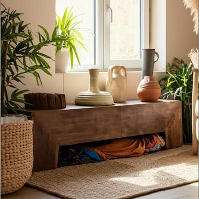 Bench Solid Wood Rustic Design Casual Home Style for Bedroom Living Room Office Entryway Accent Furniture - 18" Brown