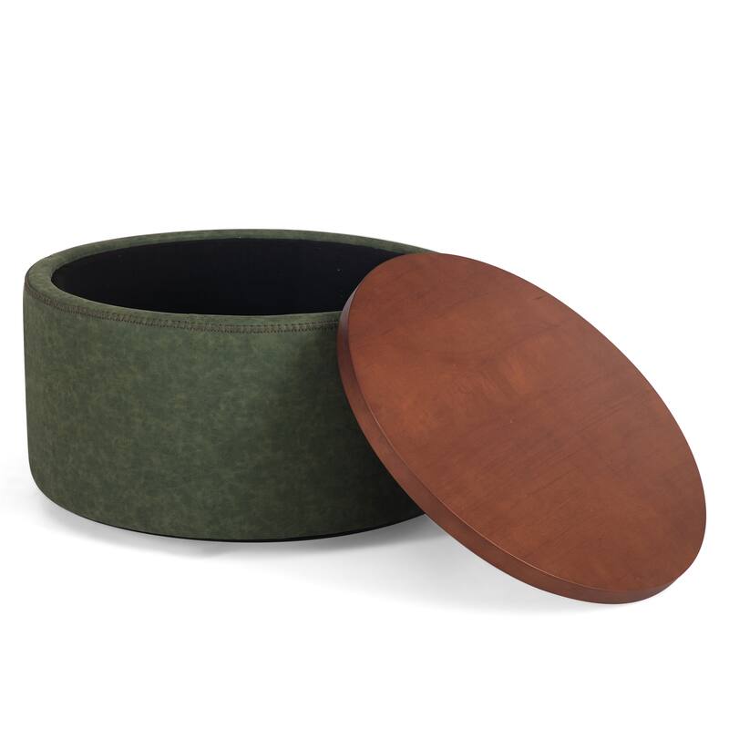 Christopher Knight Home - Mollet Modern 30" Round Hidden Storage Ottoman with Removable Wooden Lid & Rolling Wheel Casters