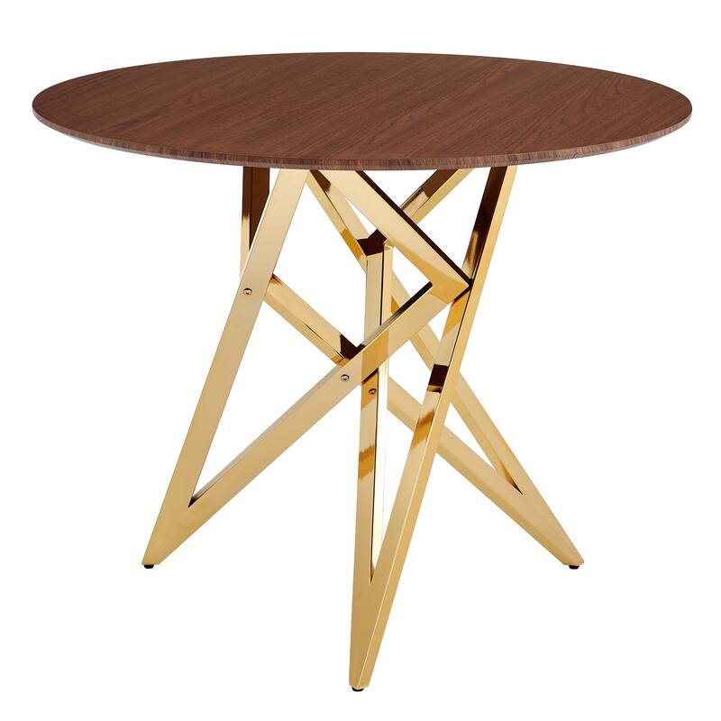 37Inch Round Dining Table, Small Round Kitchen Table With Golden Metal Legs, Suitable For 2 To 4 People