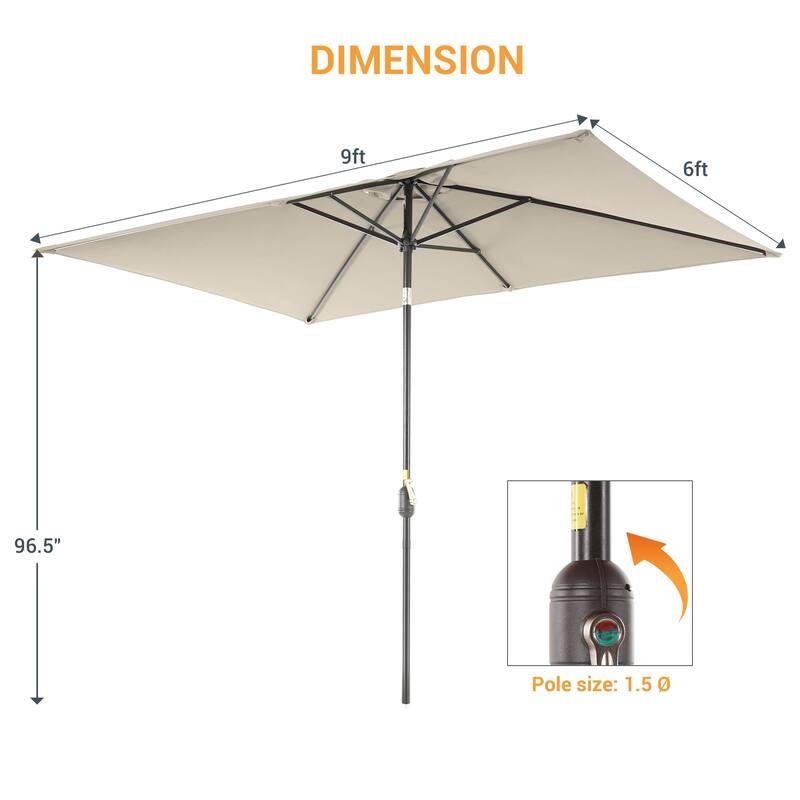 LIVOOSUN 6x9Ft Patio Market Umbrella Weather-Resistant Table Umbrella