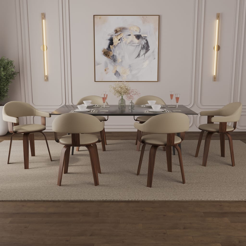 Brivo (Set of 2) Mid-Century Swivel Dining Chair with Arms, Walnut Wood Leather Open Back Upholstered Accent Chair