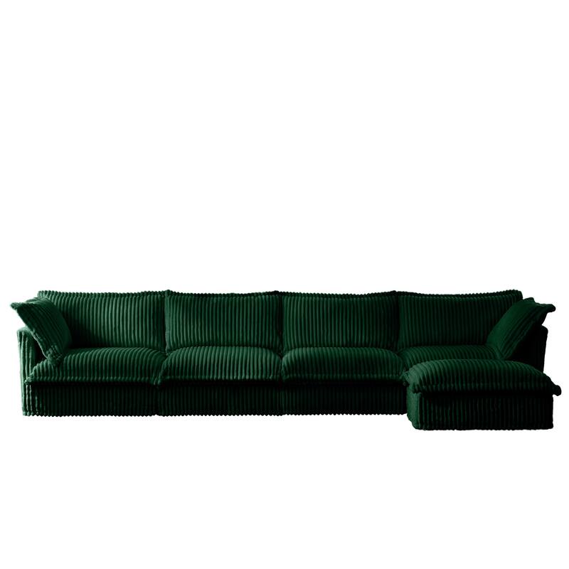 GDFStudio - Slipcovered 4-Seater 156.6" L-Shaped Corduroy Sectional Sofa with Ottoman