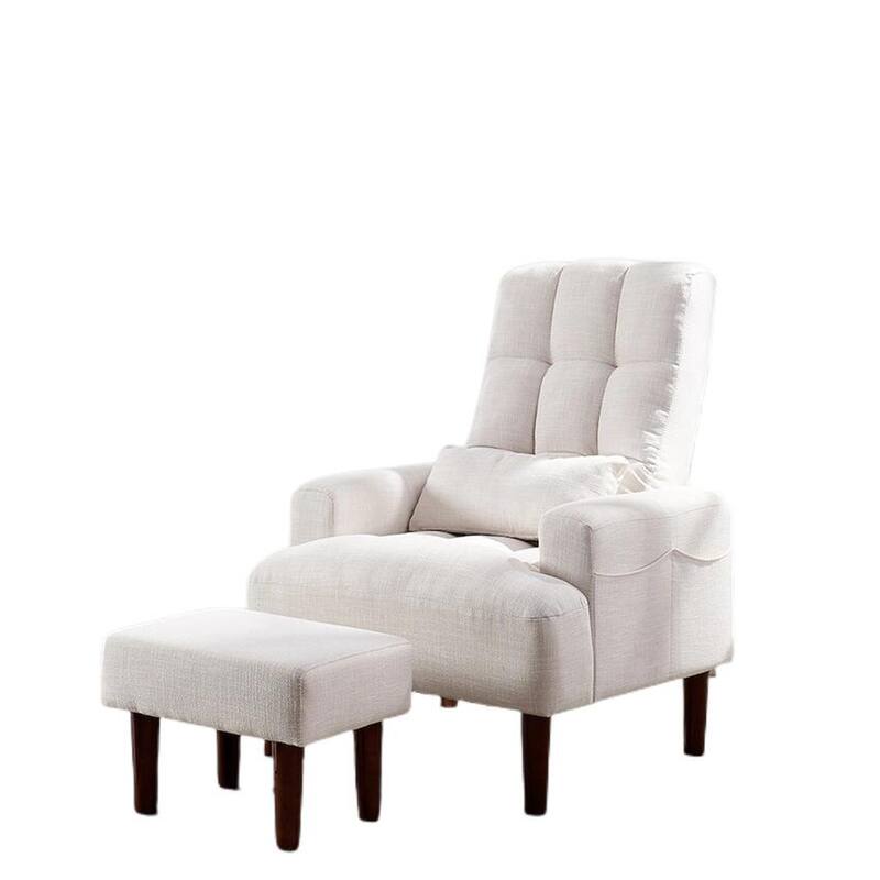 Cream White 26.77" High Back Upholstered Lounge Chair with Ottoman