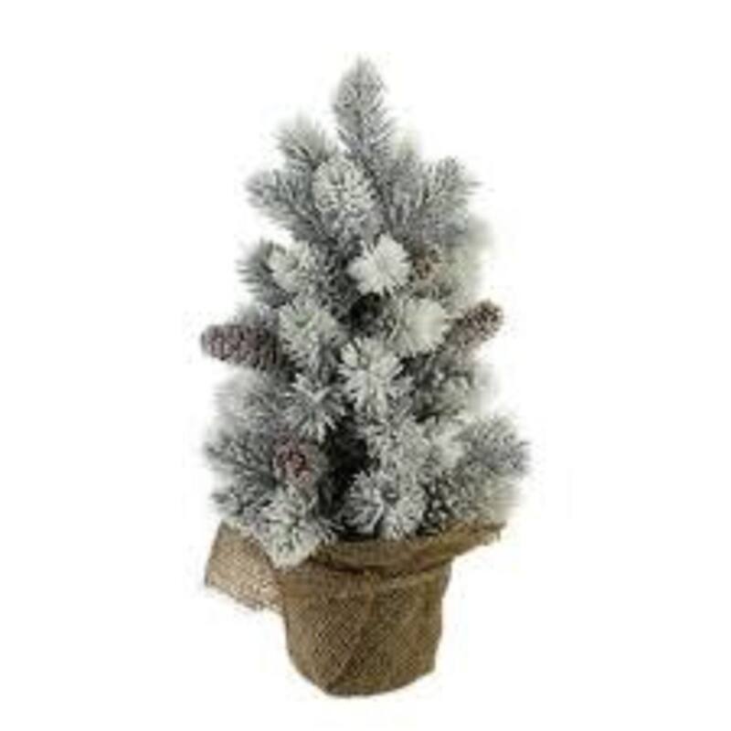 12" Potted Flocked Pine Pine Cones Medium Artificial Christmas Tree – - 1 Foot