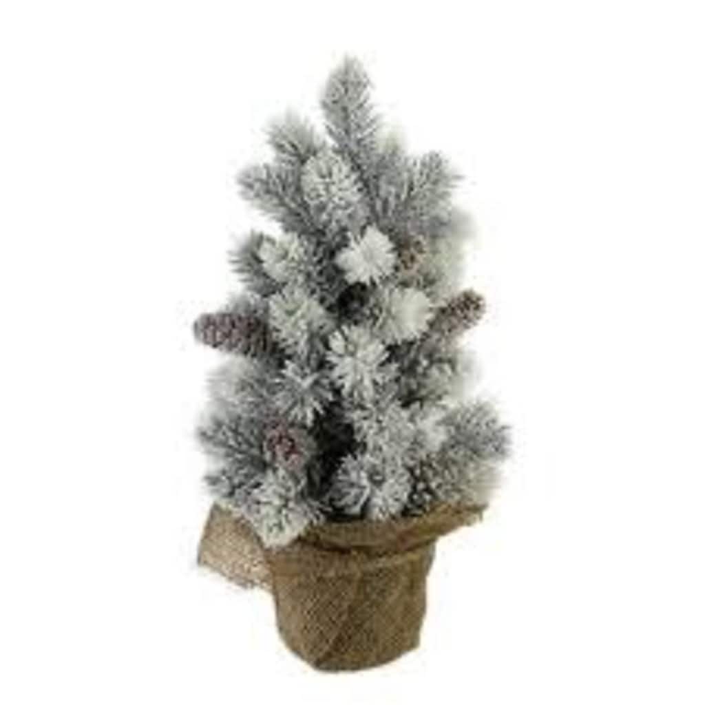 12" Potted Flocked Pine Pine Cones Medium Artificial Christmas Tree – - 1 Foot