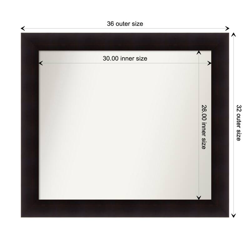 Portico Espresso Framed Non-Beveled Custom Wall Mirror, Bathroom Vanity Mirror - Outer Size: 35.75 x 31.75