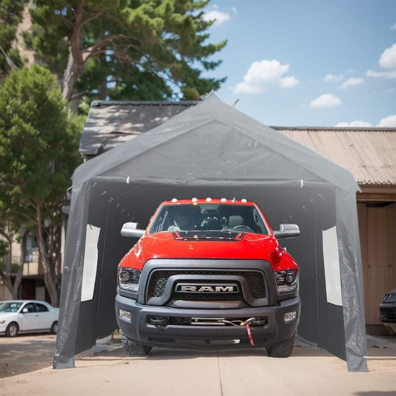 10x20 ft Heavy Duty Carport w/Roll-up Vent Windows & Sidewalls - 10x20FT