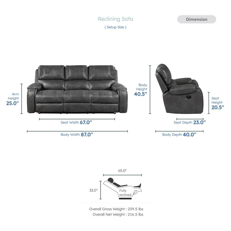 Alonzo Polished Microfiber 2-Piece Manual Reclining Sofa Set