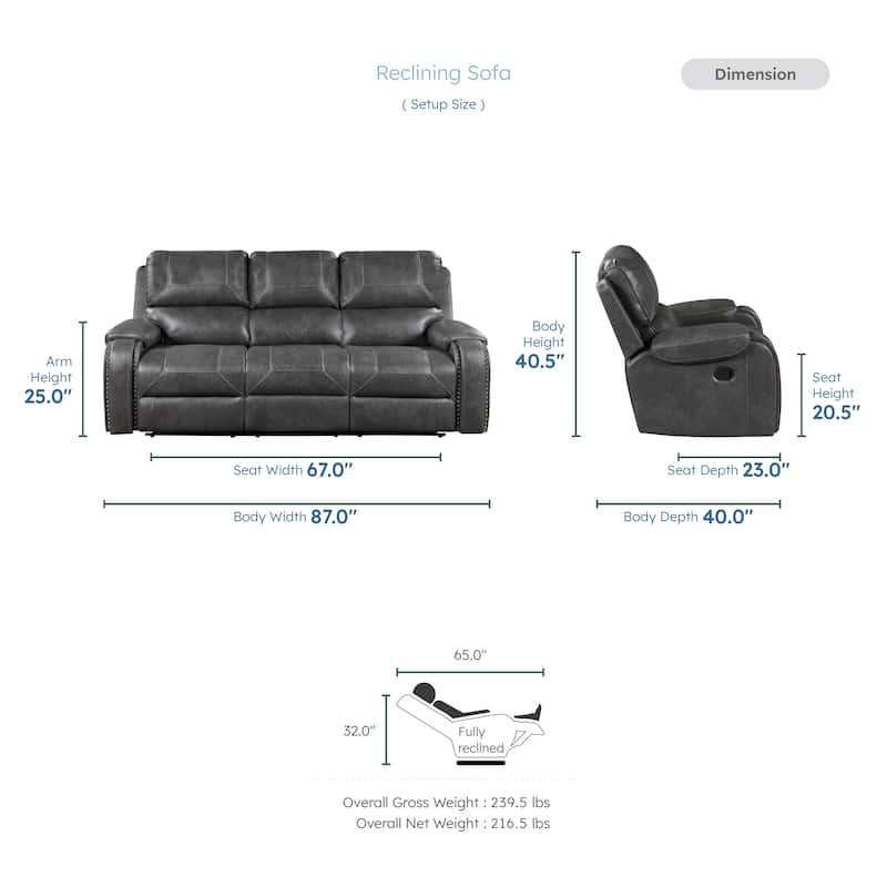 Fremont & Park Alonzo Polished Microfiber 3-Piece Manual Reclining Sofa Set