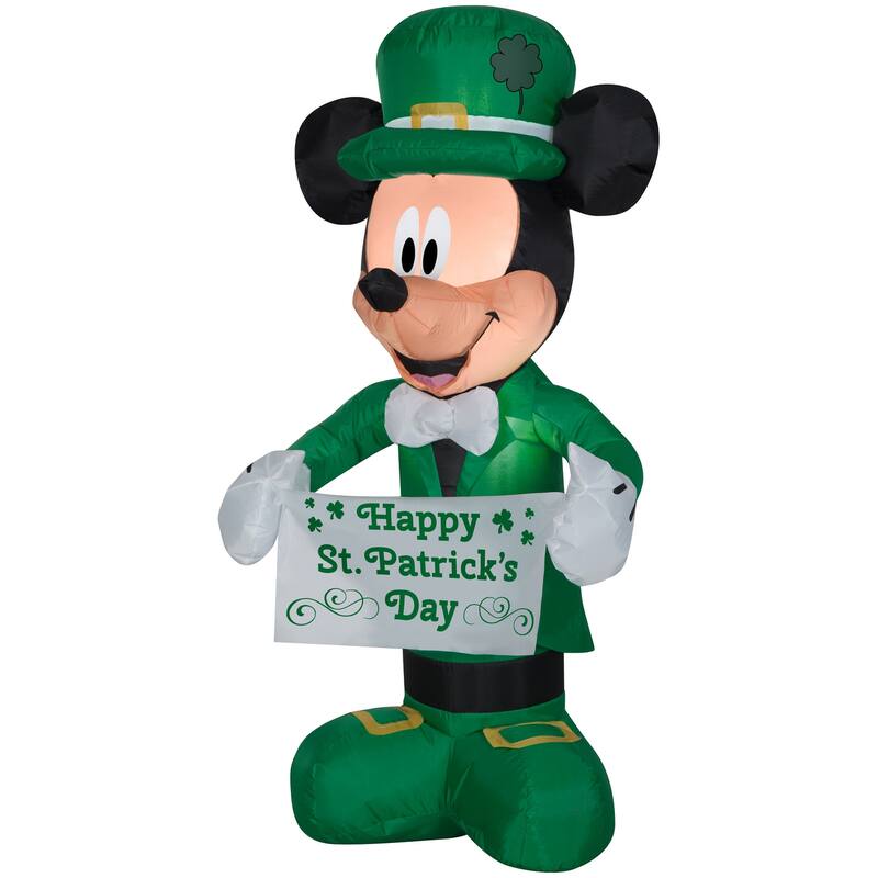 Gemmy Airblown Inflatable St. Patrick's Day Mickey Mouse, 3.5 ft Tall, green - 42.13x19.69x23.23