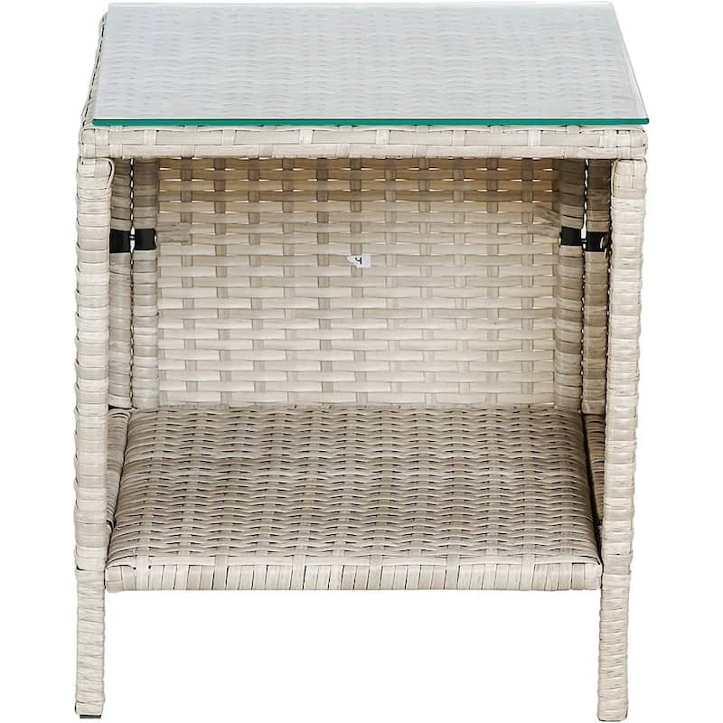 BTEXPERT Tempered Gray/Navy Blue Outdoor Wicker Conversation 3 Piece Bistro Garden Patio Set