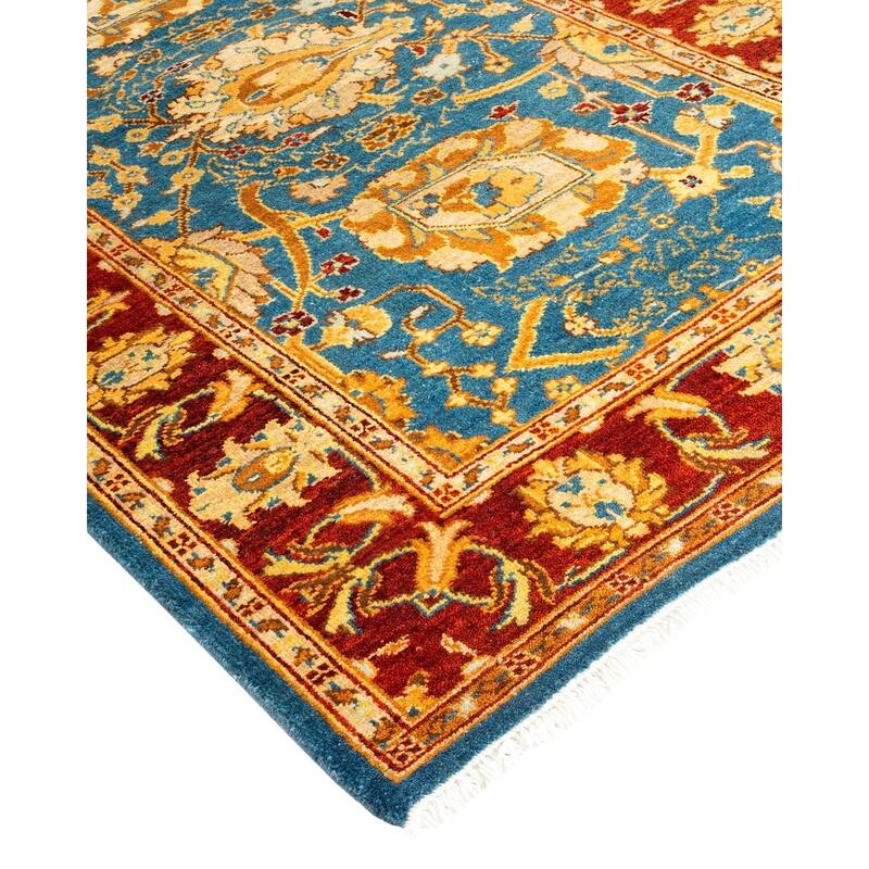 Overton Hand Knotted Wool Vintage Inspired Traditional Ottoman Blue Runner Rug - 2' 6" x 9' 5"