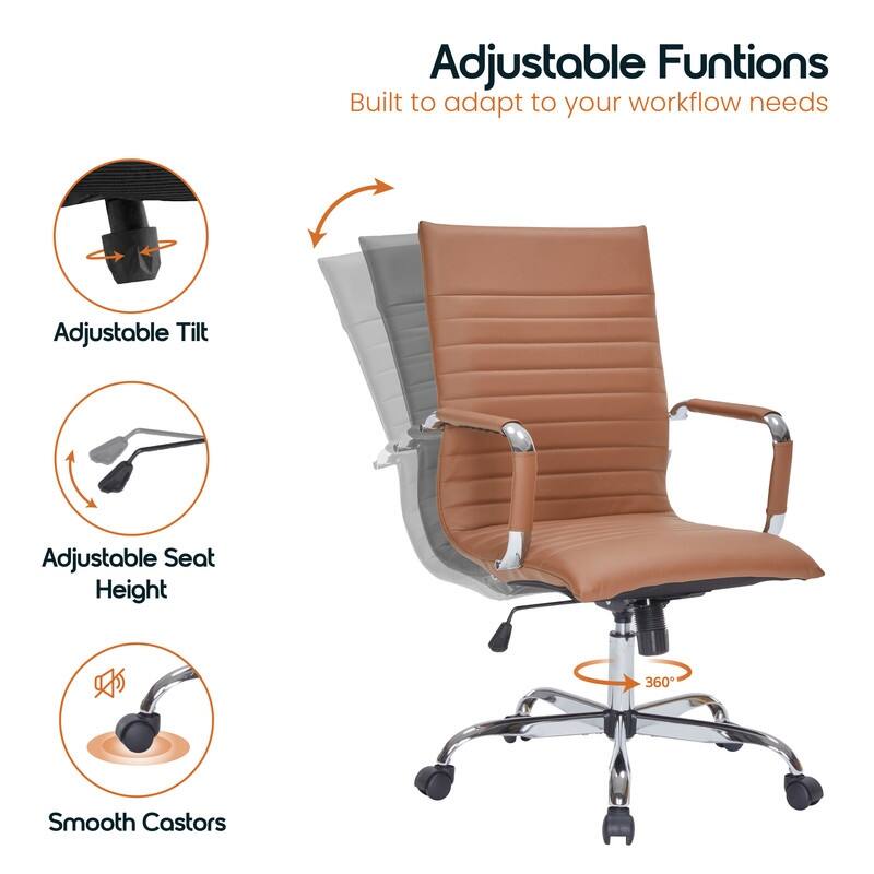 Harris Modern High-Back Leather Executive Office Chair with Steel Frame, Adjustable Height, Tilt Lock, & Swivel for Home/Office